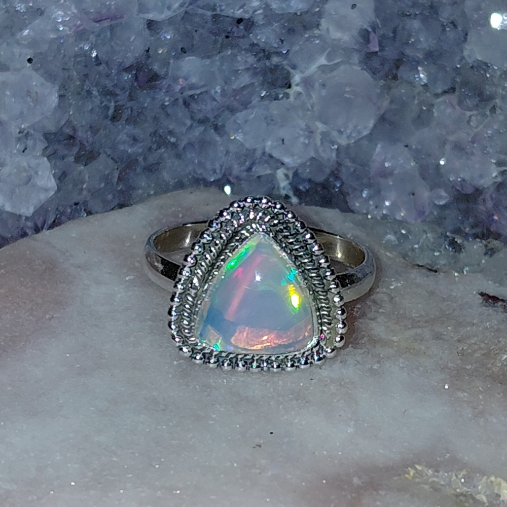 Ethiopian Opal Sterling Silver Ring Size 8